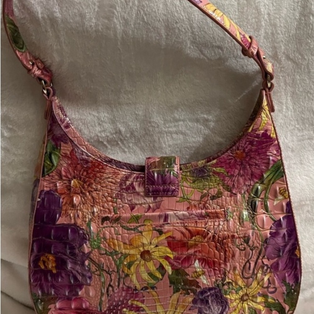 Brahmin Fallon Perennial Vibrant Pink and Purple Floral Shoulder Bag - Picture 8 of 9